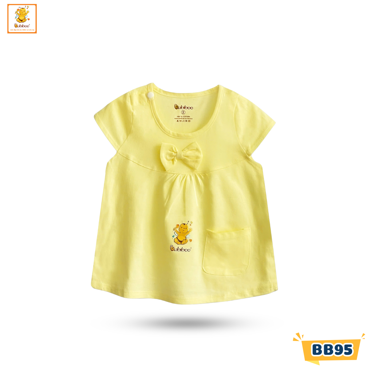 Áo sơ sinh bé gái Babiboo áo tay bèo nơ dễ thương , vải cotton dầy dặn mịn màng BB95