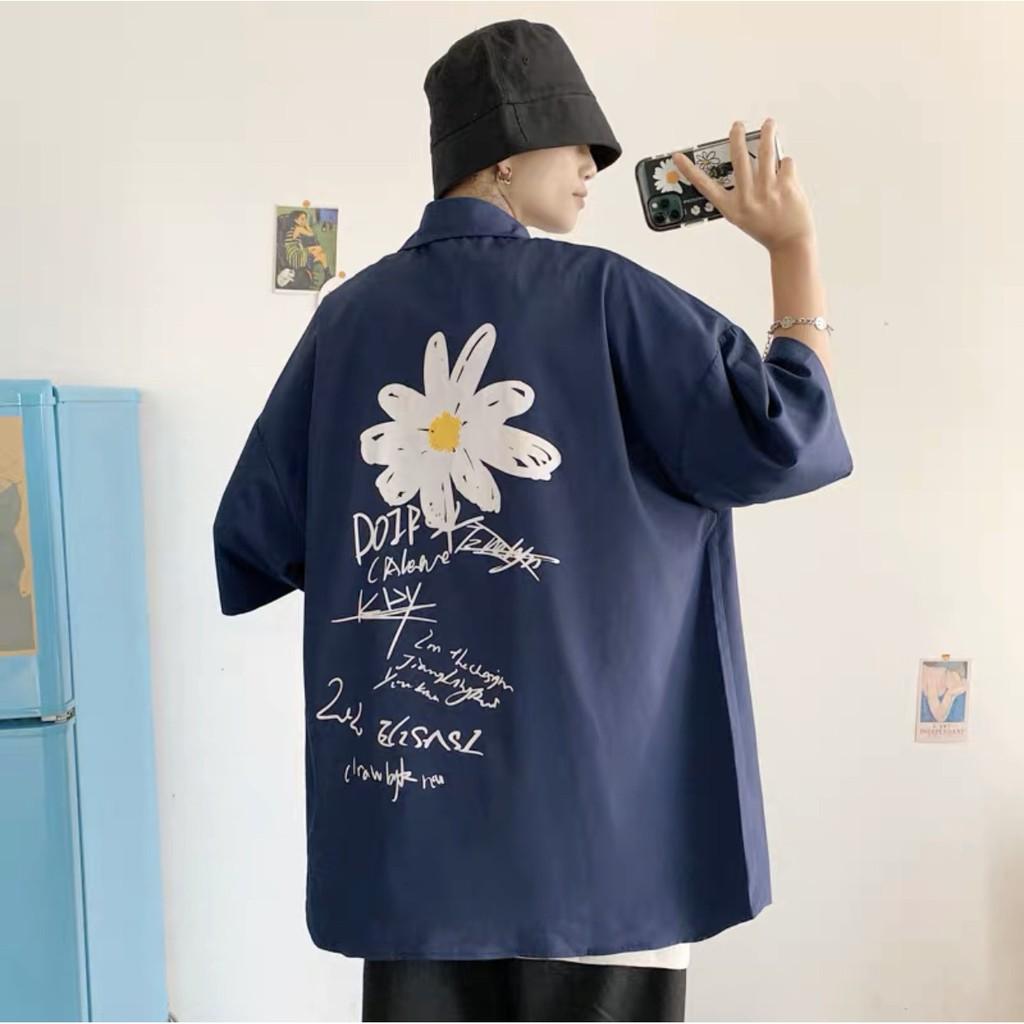 Áo sơ mi hoa cúc tay lỡ 3 màu Hồng, Xanh, Đen cho mùa hè năng động