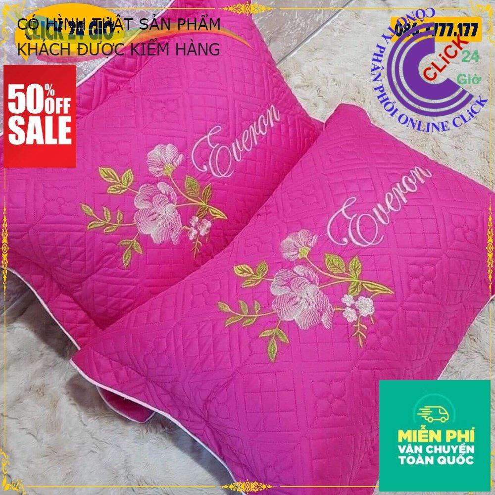 Vỏ Áo Gối Satin 40x60cm Thêu Chần Hoa Đẹp, Không Phai Màu, Không Xù, Khóa Kéo - Hàng Cao Cấp