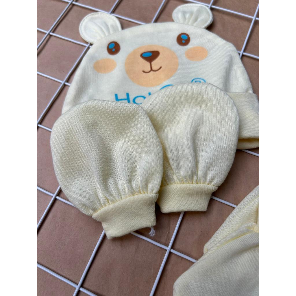 Set Nón Bao Tay Bao Chân Tai Gấu Cotton Màu HOTGA cho bé sơ sinh