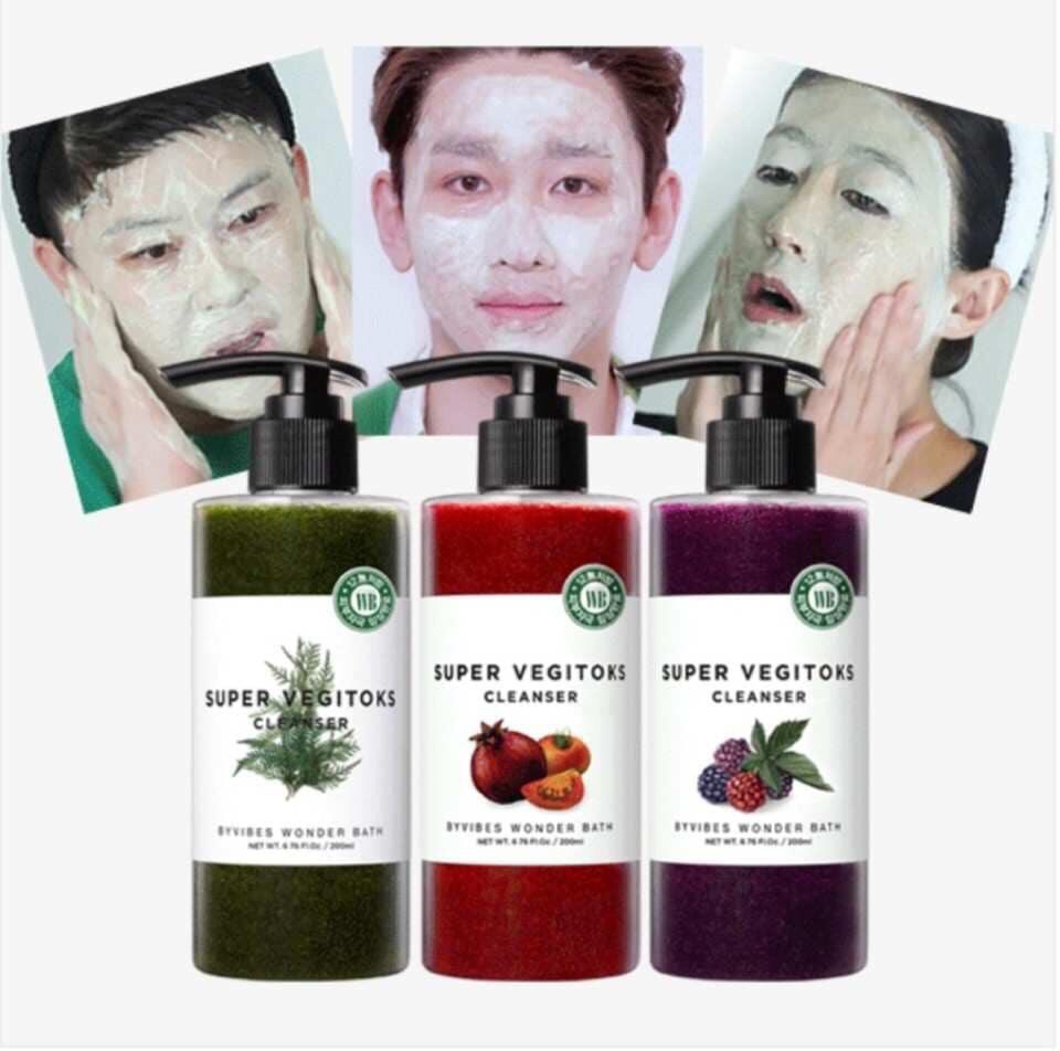 Sữa Rửa Mặt Sủi Bọt Khí &quot;3 in 1&quot; Tẩy Trang - Rửa Mặt - Thải Độc Tố Wonder Bath Super Vegitoks Cleanser 300ml (Màu đỏ) + Tặng kèm 1 băng đô tai mèo xinh xắn ( màu ngẫu nhiên)