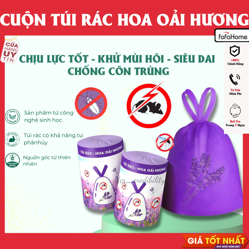 Cuộn 50 Túi Đựng Rác Hương Hoa Oải Hương Xua Đuổi Ruồi Muỗi, Côn Trùng, Siêu Dai, Có Dây Rút Tiện Lợi