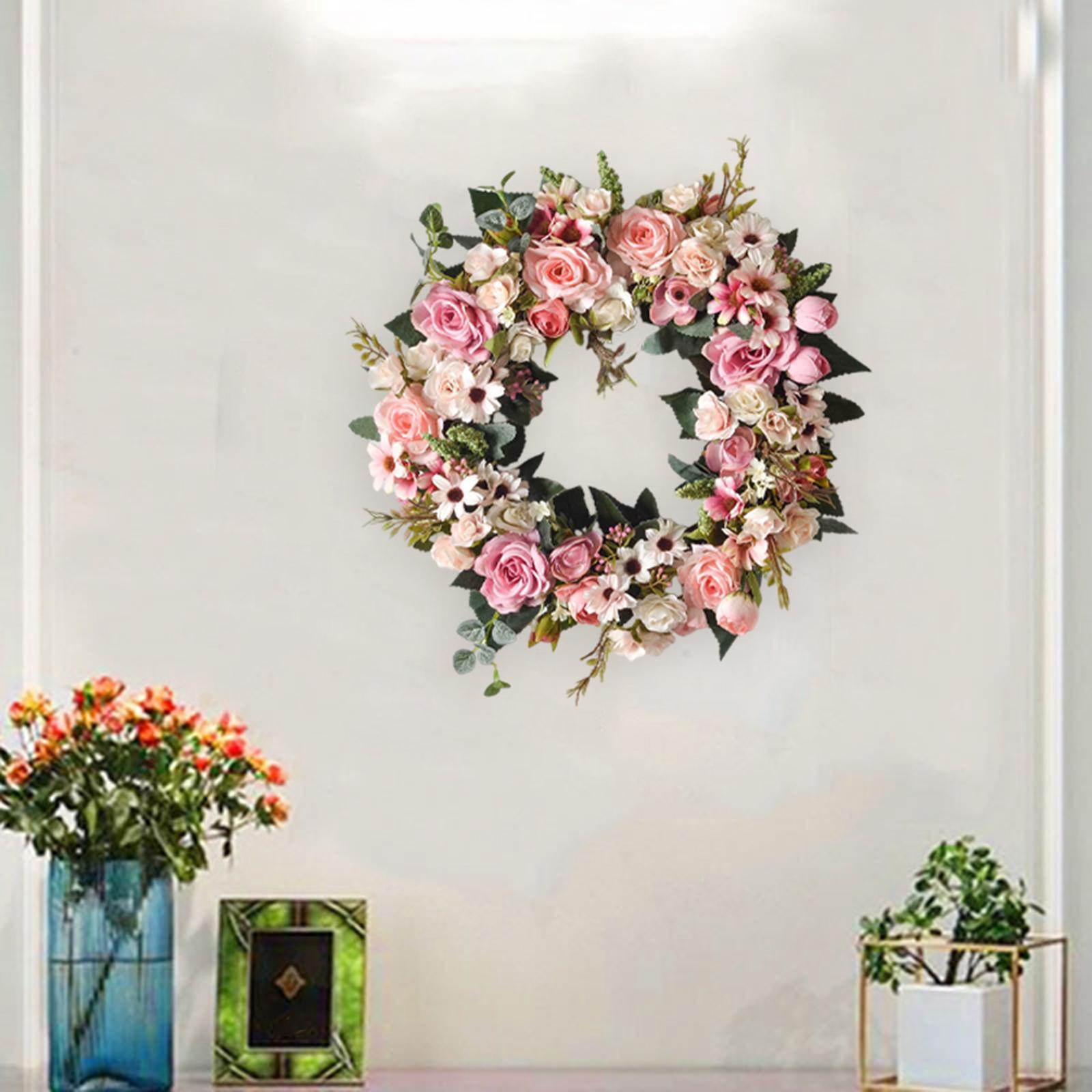 Rose Wreath with Green Leaves Flower Garland for Front Door