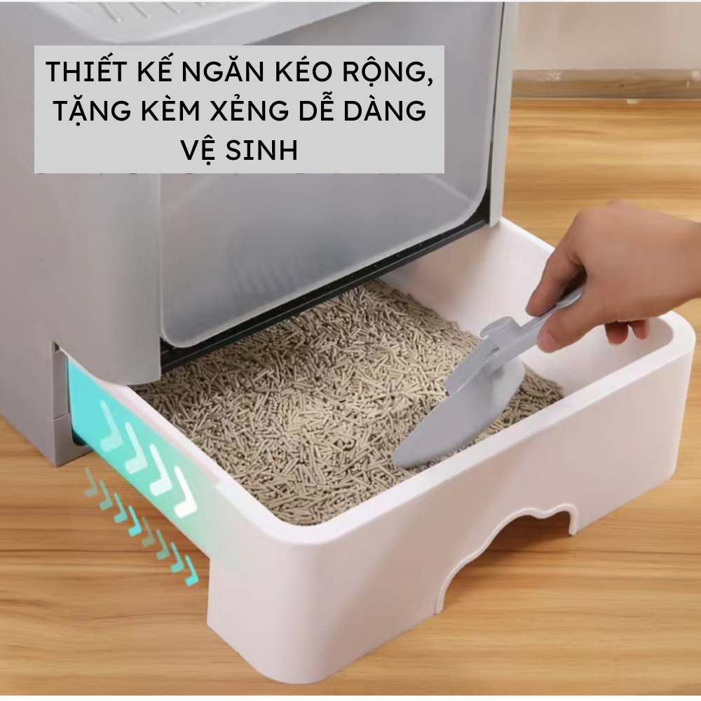 Nhà vệ sinh cho mèo 2 cửa LunaPet NV05 - Nhà vệ sinh mèo lớn với ngăn kéo kín chống văng cát