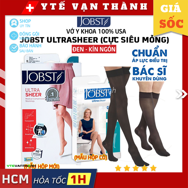 Vớ Y Khoa JOBST Ultrasheer (Cực Siêu Mỏng) (Đen, Kín Ngón) | Tất Suy Giãn Tĩnh Mạch 100% USA Mỹ -VT0893