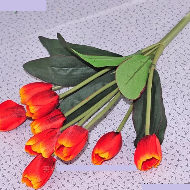 Chùm Hoa Lụa giả 9 Bông Hoa TuLip màu Cam