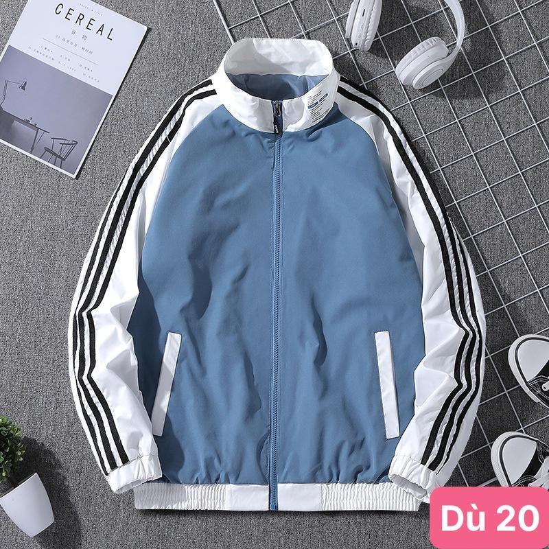 Áo khoác dù nam nữ màu xanh trắng 3 sọc chất liệu dù gió 2 lớp cao cấp dáng from bóng chày bomber đẹp HD07 Nhiều mẫu mới