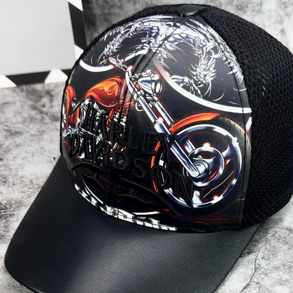 Nón kết, mũ lưỡi trai Harley phối da form chuẩn siêu đẹp (Ảnh thật)