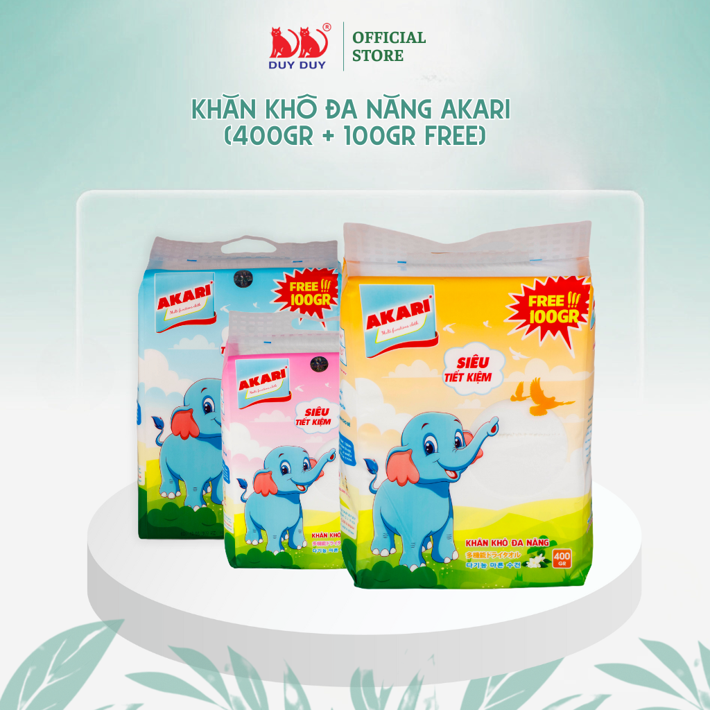 Combo 10 Gói Khăn khô đa năng Akari vải sợi tự nhiên 500gr (13.5x20cm) dạng rút siêu tiết kiệm
