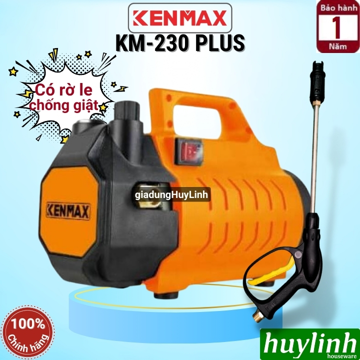 [Chống giật] Máy xịt rửa xe Chỉnh Áp Kenmax KM-230 PLUS - 2300W - Motor từ lõi đồng 100% - Hàng chính hãng