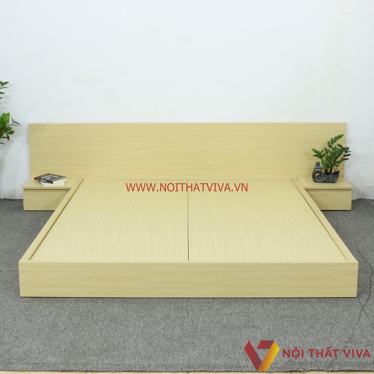 Giường Nhật Gỗ Công Nghiệp MDF Melamine Màu Vàng Kem Đẹp Hiện Đại