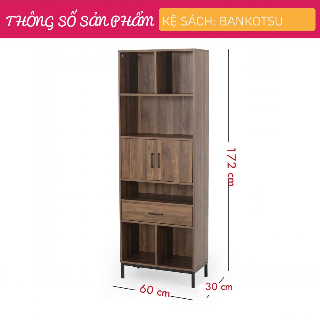 Kệ sách, kệ trang trí gỗ hiện đại SMLIFE Bankotsu | Gỗ MDF dày 17mm chống ẩm | D60xR30xC172cm