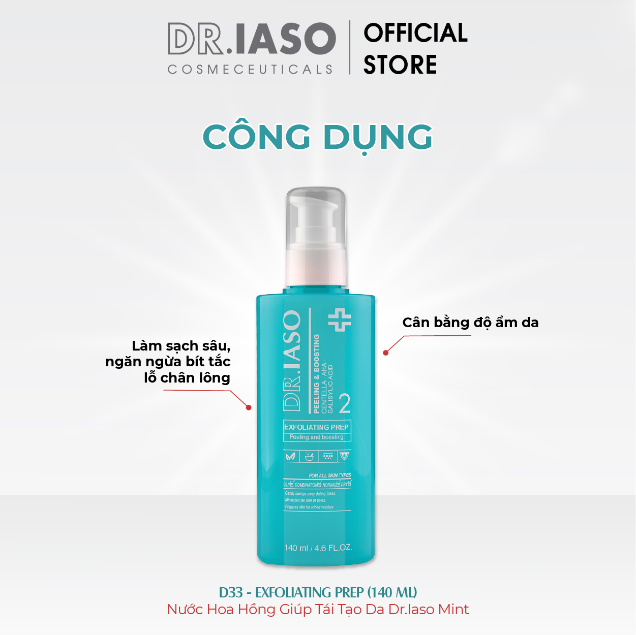 Bộ ba sản phẩm D33 - D34 - D38 Kem chống nắng SPF50+ Dr Iaso, Nước hoa hồng, Kem dưỡng ẩm phục hồi da Dr Iaso Mint