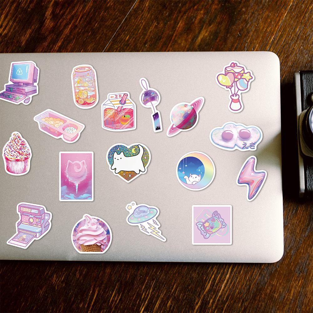 Sticker tím hồng pastel hoạt hình cute trang trí mũ bảo hiểm, guitar, ukulele, điện thoại, sổ tay, laptop-mẫu S70