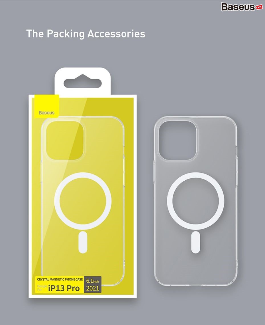 Ốp lưng nhựa cứng PC siêu mỏng không ố vàng từ tính Baseus Crystal Magnetic Dành Cho Phone 13 Promax/ 13Pro/ 13_ Hàng Chính Hãng