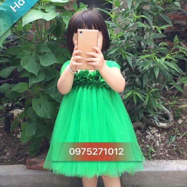 Đầm tutu cho bé ️️ Đầm xanh lá hoa hồng cho bé gái 0 đến 8 tuổi