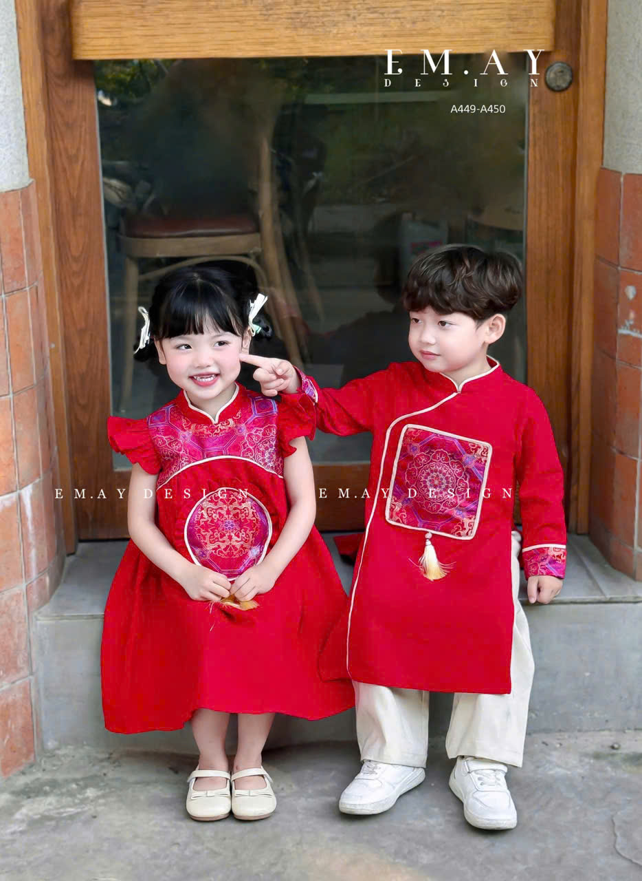 Bộ áo dài sườn xám cho bé trai bé gái diện tết năm mới giáng sinh từ 10-40kg hàng thiết kế