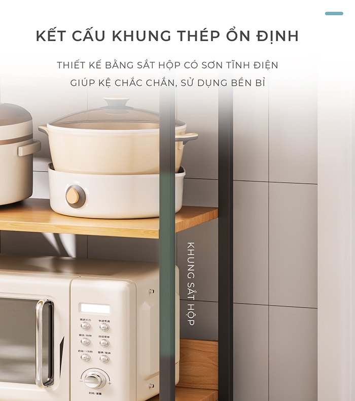 Kệ Đa Năng 5 Tầng Khung Sắt Mặt Gỗ Chắc Chắn Dễ Dàng Lắp Ráp Dùng Cho Nhà Bếp, Sắp Xếp Nhà Cửa, Decor