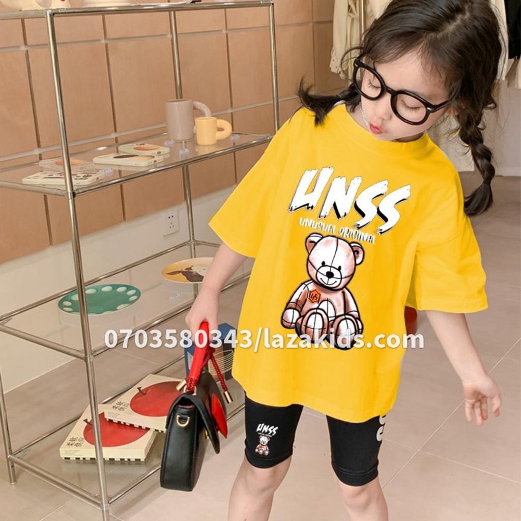 Đồ bộ legging bé gái dễ thương áo FORM RỘNG phối quần legging ngố thun cotton mềm mịn mát co dãn cho bé 18kg đến 45kg