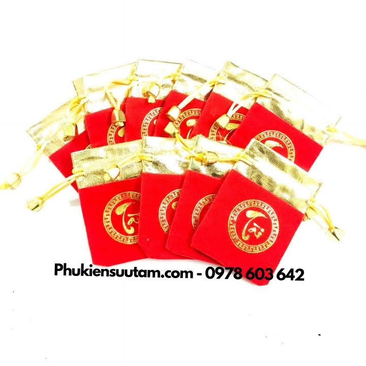 Combo 10 Túi Gấm Nhung Chữ Tài, kích thước: 9cmx7cm, màu đỏ - SP005955