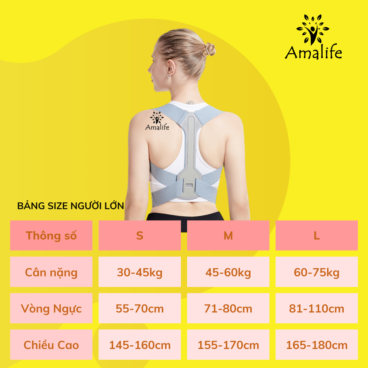 Đai Chống Gù Lưng Trẻ Em Nam Nữ  ( có size 15-80kg) Có Nẹp Nhiều Độ Tuổi Ama04 - Chính Hãng Amalife