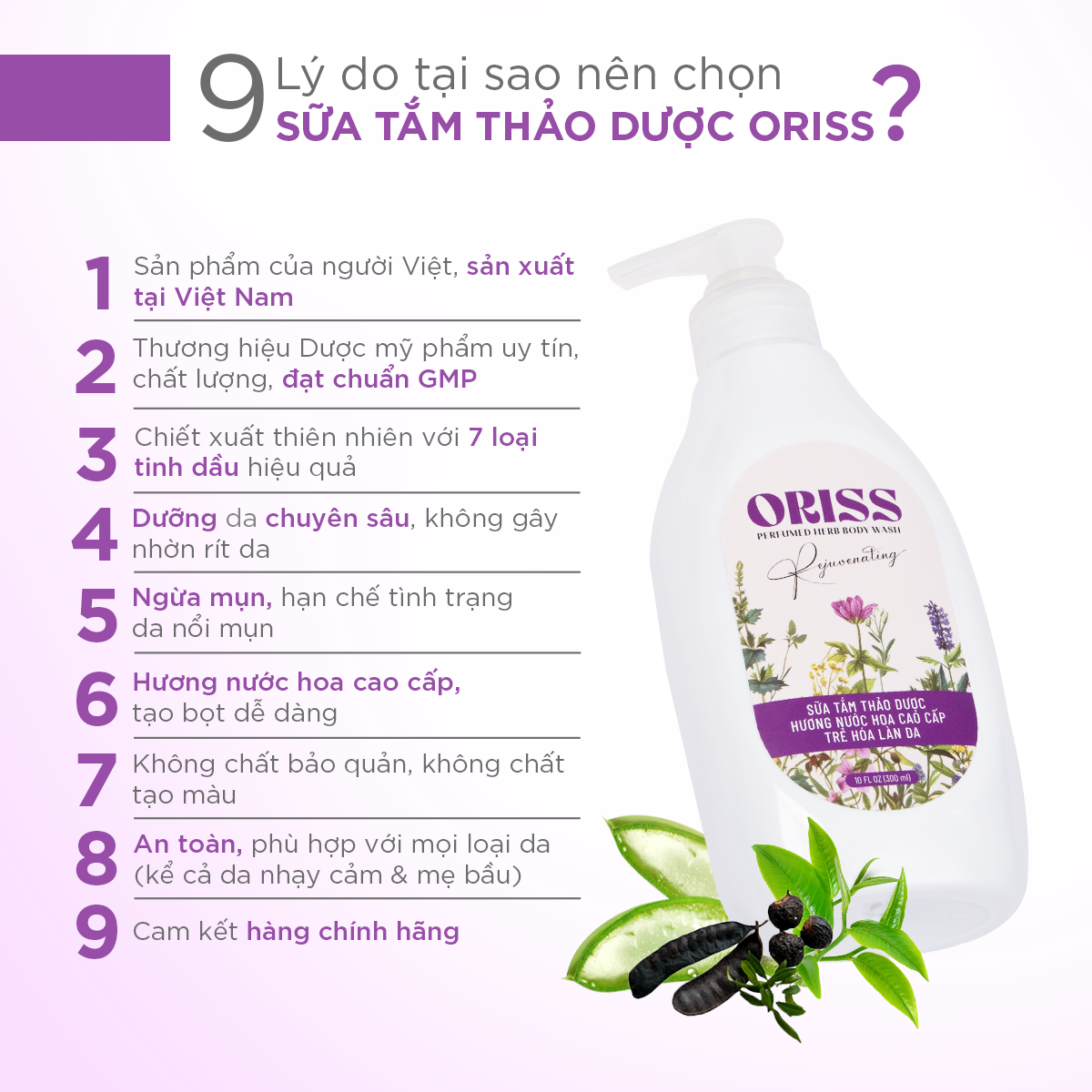Sữa tắm thảo dược Oriss hương nước hoa chăm sóc da mịn màng dưỡng ẩm da 300ml
