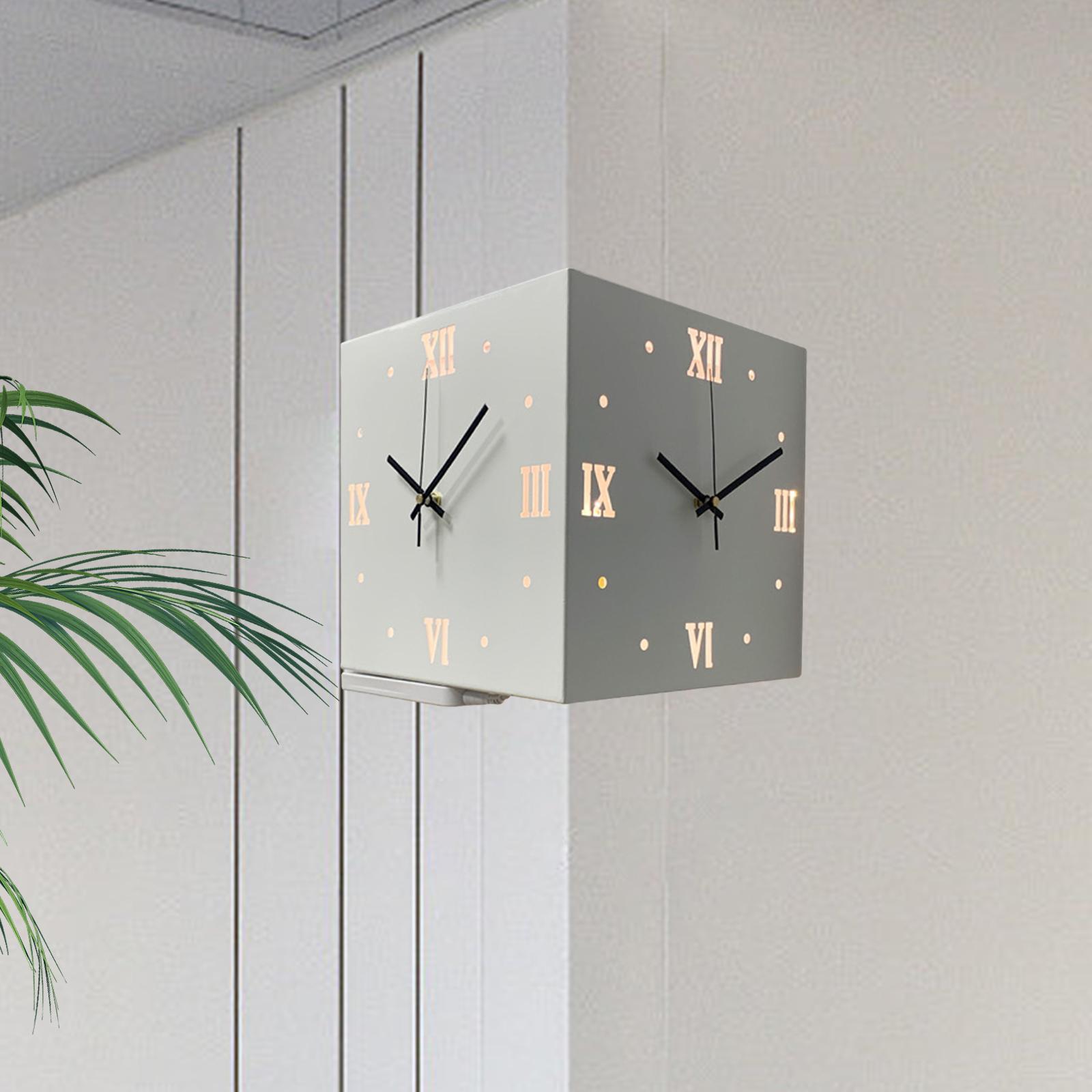 Double Sided Corne Wall Clock Modern Wall Clock with Roman Numerals Square Easy to Read Indoor Outdoor Clock for Classroom Office Decoration