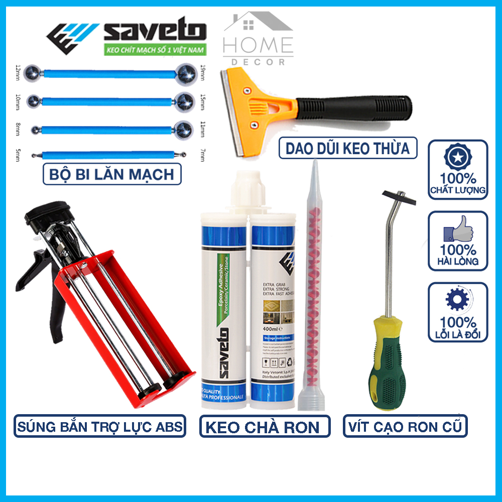 Bộ dụng cụ chà ron gạch Saveto- keo chà ron gạch Saveto 2 thành phần, cao cấp chính hãng chống thấm-chống bám bẩn