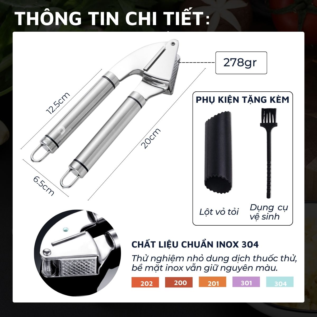 Dụng cụ ép tỏi Inox 304 DandiHome cao cấp