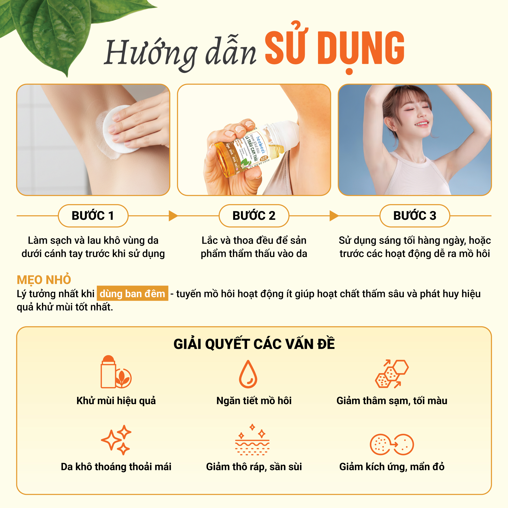 Serum Khử Mùi Thảo Dược Thuần Chay Lá Trầu Cam Thảo Heebee’s Lăn Khử Mùi, Sáng Mịn, Mờ Thâm, Ngăn Mùi 12H 30ml