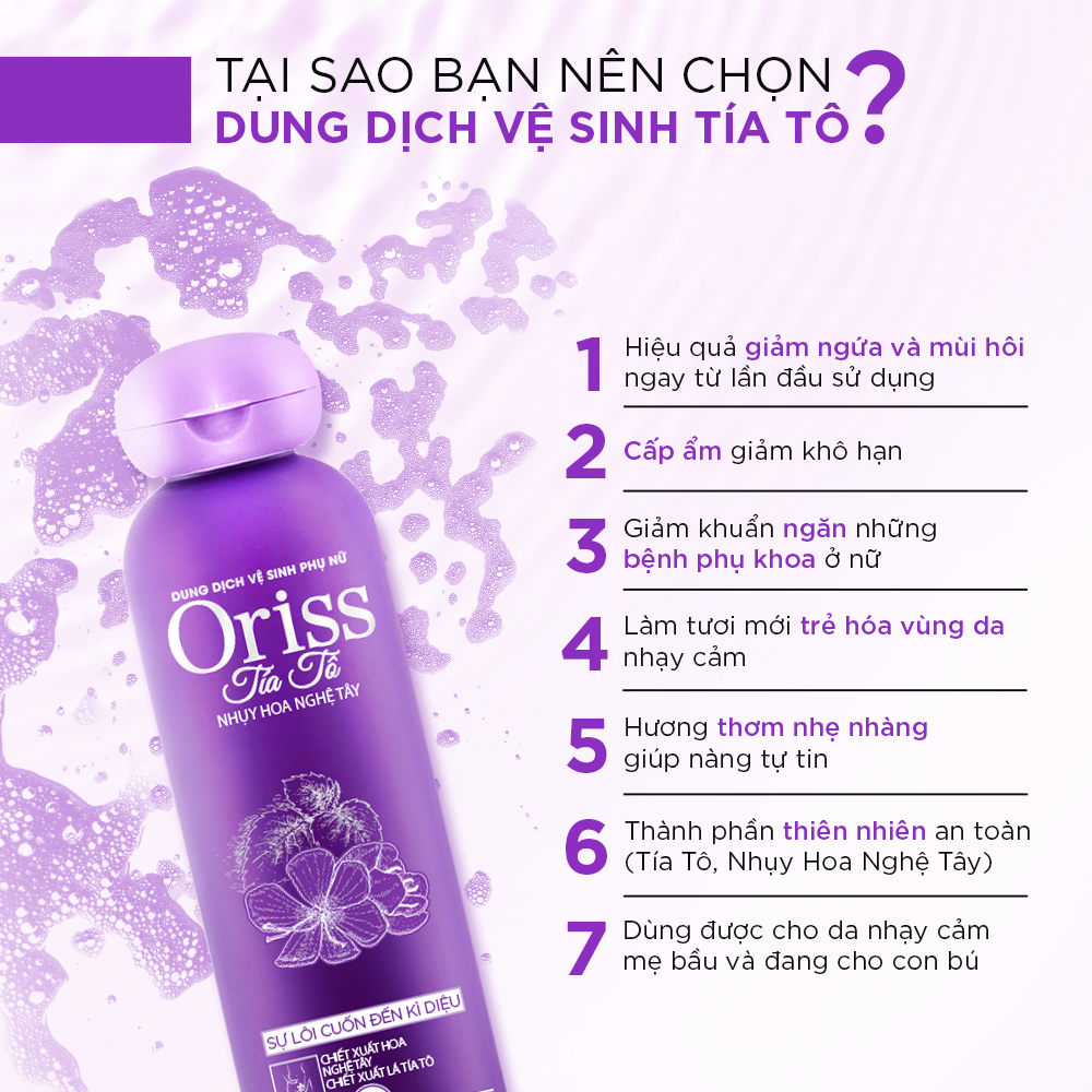 Dung Dịch Vệ Sinh Phụ Nữ Oriss Tía Tô Giảm Khuẩn Khử Mùi An Toàn Lành Tính 200ml