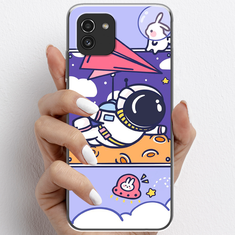 Ốp lưng cho Samsung A03, Samsung A03s nhựa TPU mẫu Phi hành gia tím