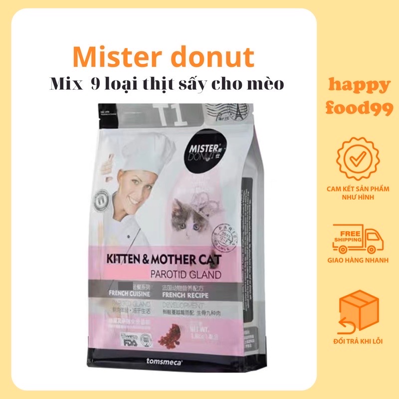 Hạt Mister Donut cao cấp đầy đủ dinh dưỡng cho mèo (có viên topping)