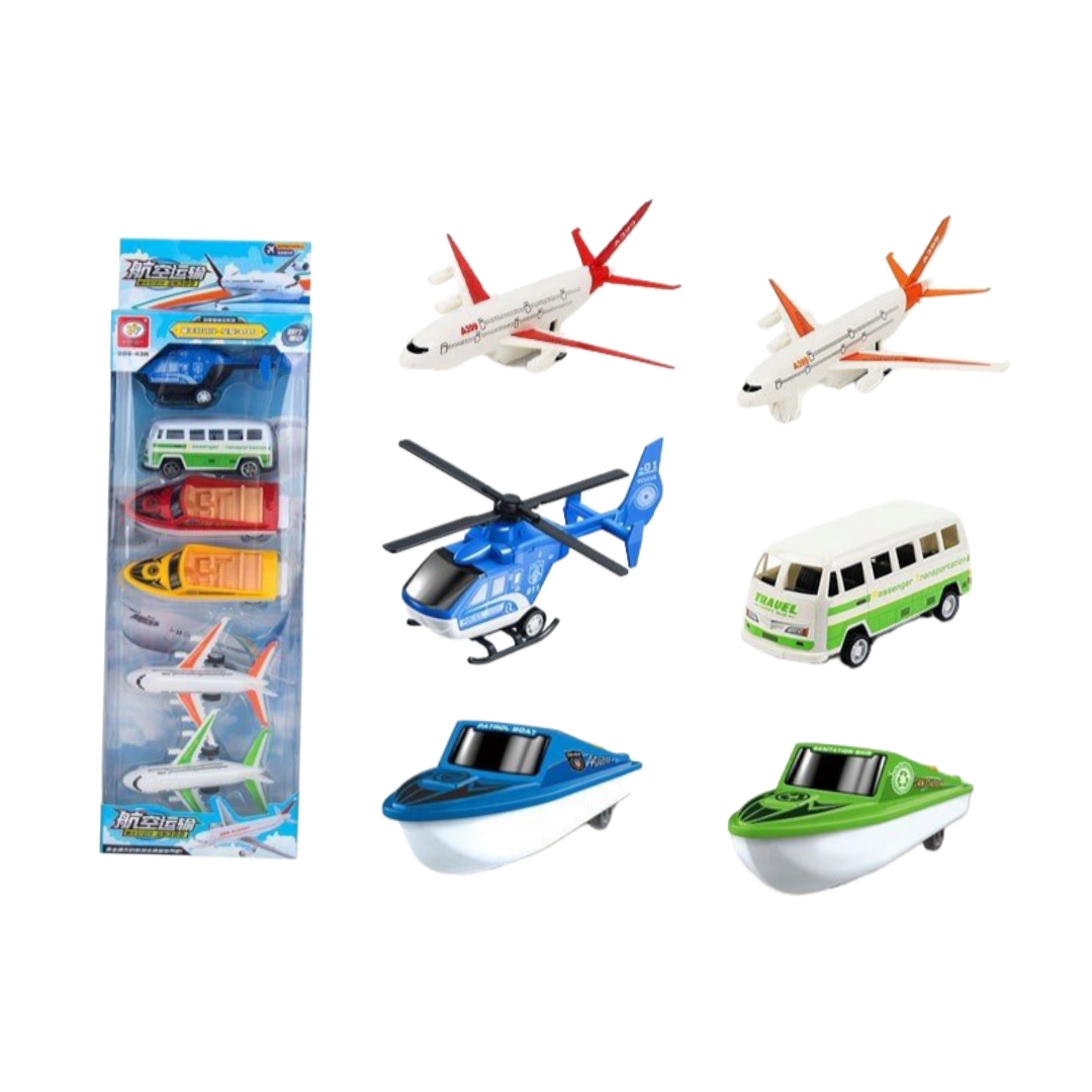 Bộ 6 Xe Tổng Hợp Mini Chạy Đà Bằng Nhựa Cho Bé