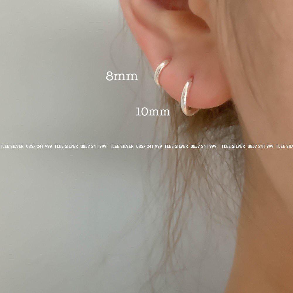 Khuyên tai bạc Tlee, Bông tai tròn trơn bản dày chốt bấm chắc chắn nhiều sizee- TleeJewelry