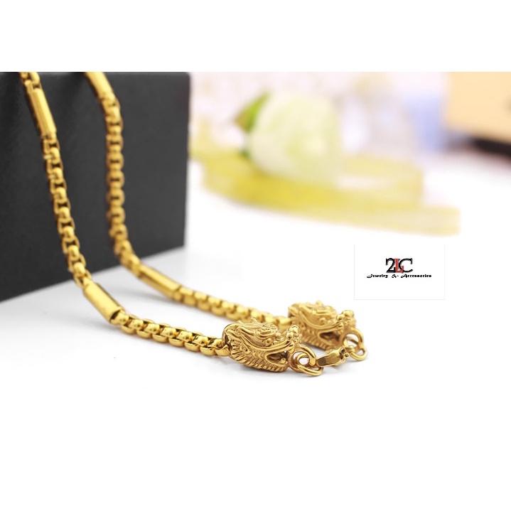 Dây Chuyền Inox Đầu Rồng Mạ Vàng 4 Ly Không Đen- DCNQC03
