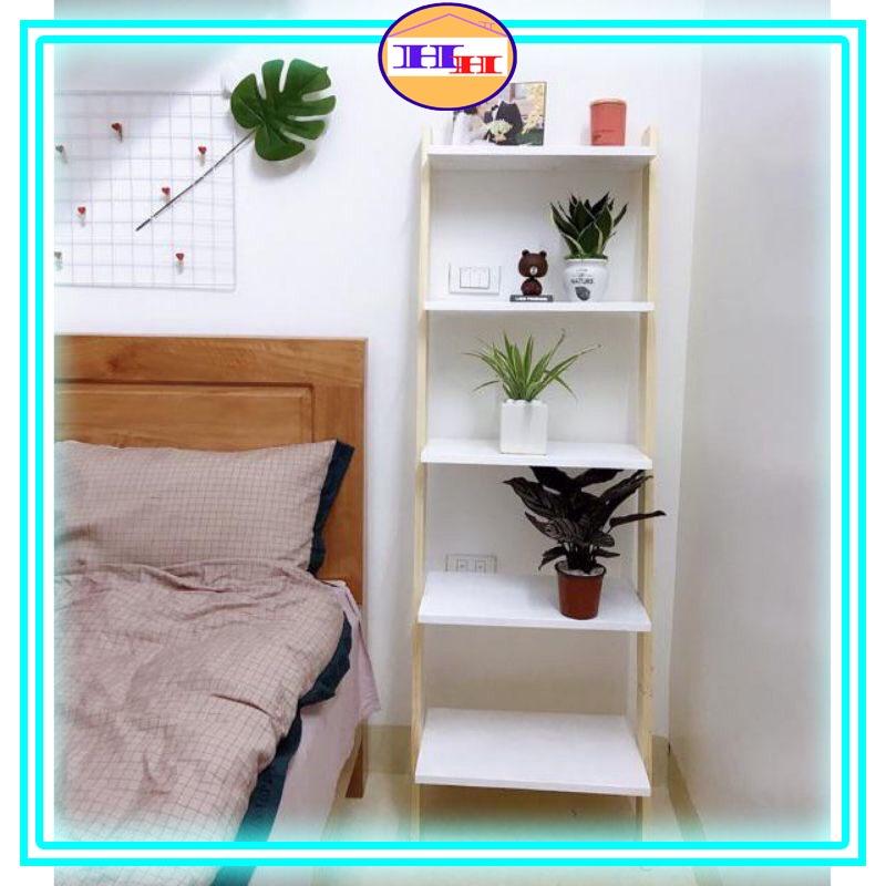 Kệ gỗ trang trí phòng khách hình thang loại 4 tầng bằng gỗ thông nhập khẩu