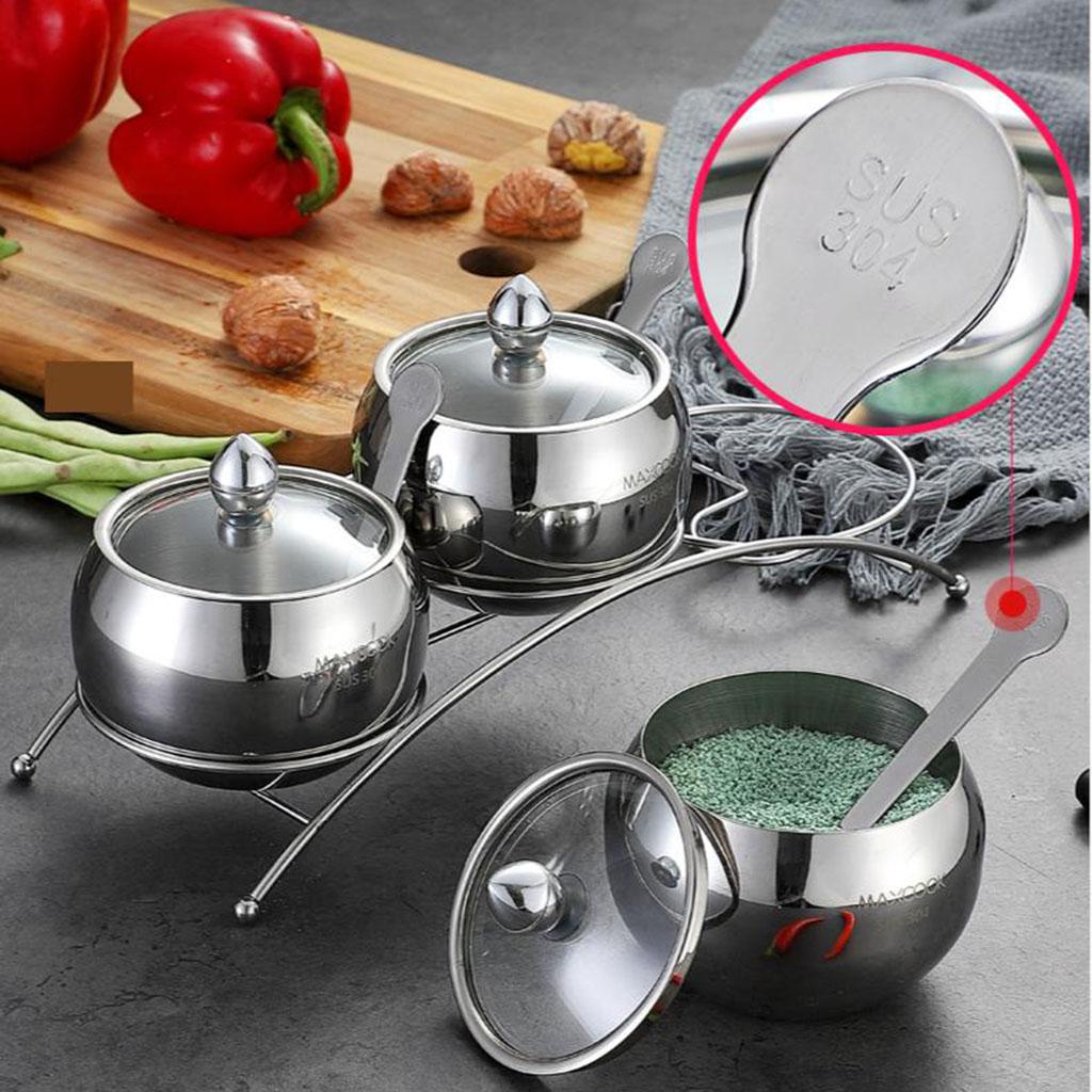 Kitchen 304 Stainless Steel Seasoning Containers Storage Set Spice Jar Rack