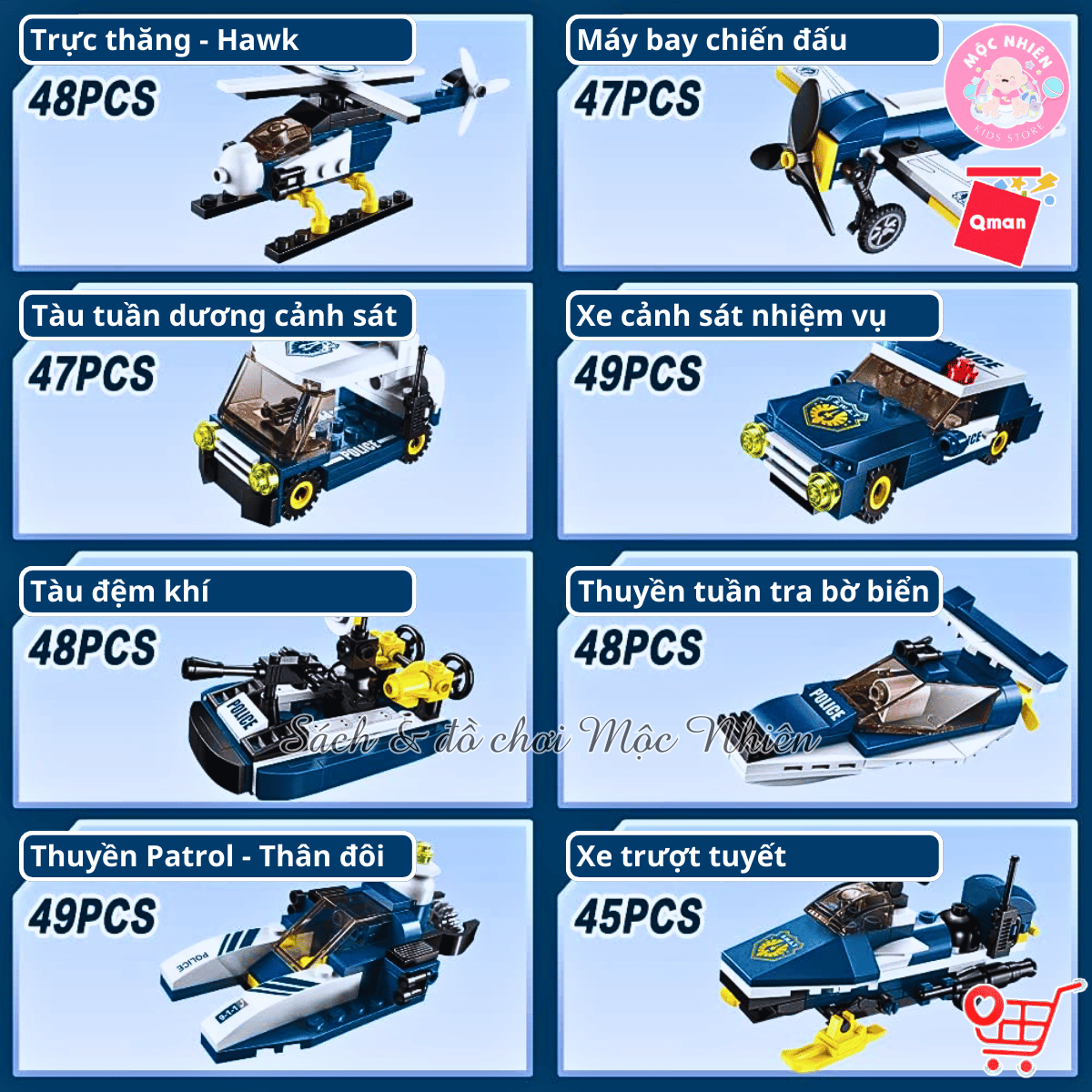 Đồ chơi lắp ráp, xếp hình Qman 1801 - Trực thăng chiến đấu (381 mảnh ghép) - Dành cho bé trai từ 6 tuổi