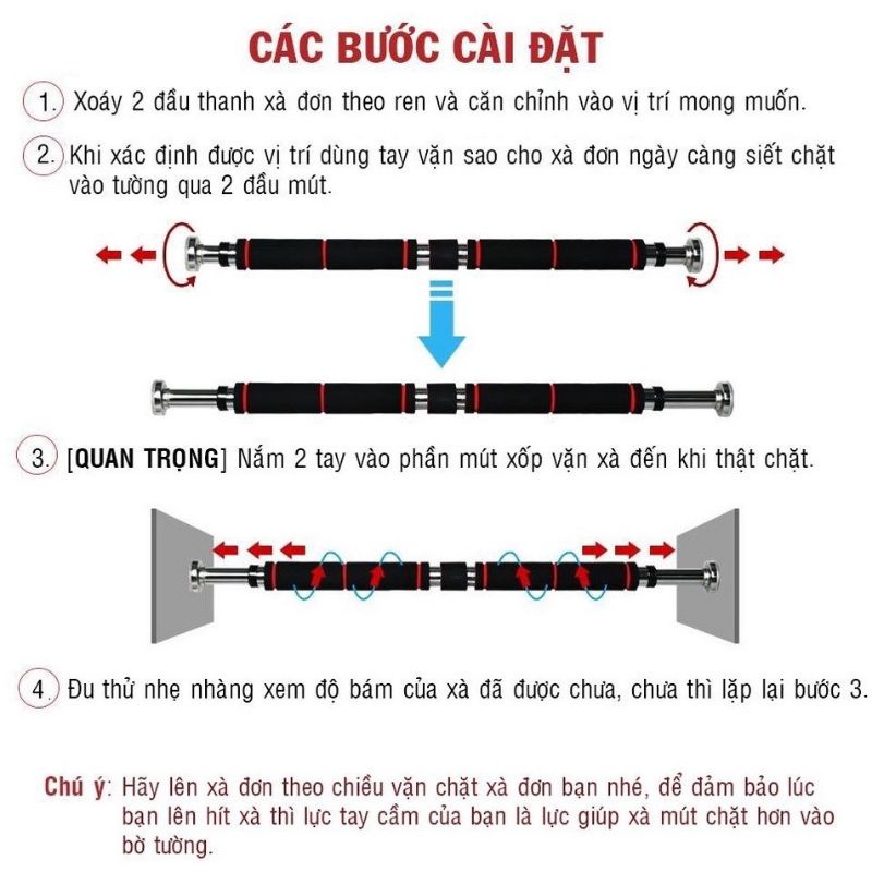 Xà Đơn Treo Tường, Gắn Cửa Tập Gym Tăng Cơ Bắp - Tải Trọng Tối Đa 120Kg Nhiều Kích Thước