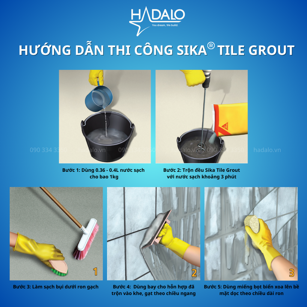 Keo chà ron Sika Tile Grout – Dùng trám khe gạch trong nhà/ngoài trời, chống thấm tốt - 1kg