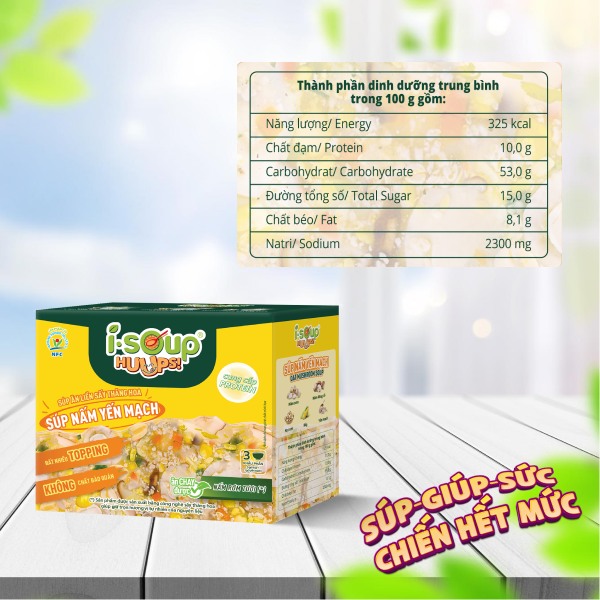 Súp Nấm Yến Mạch Ăn Liền ISOUP HUUPS Ngon,Dinh Dưỡng,Tiện Lợi (Hộp X 3 Viên) - Súp Ăn Liền Sấy Thăng Hoa