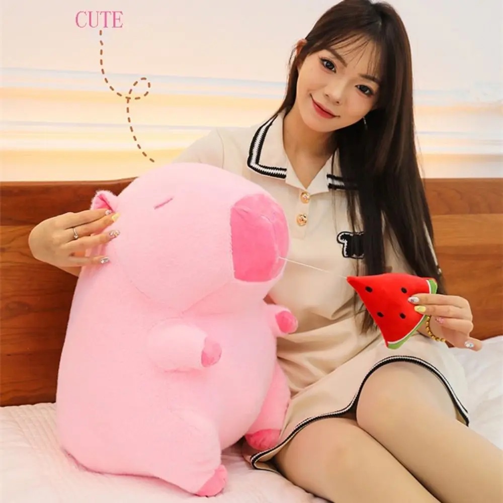 Thú nhồi bông capybara hồng dưa hấu đáng yêu - Size từ 30cm đến 50cm - Gấu bông chuột lang ăn dưa hấu có thể kéo được - Móc khoá gấu bông Capybara