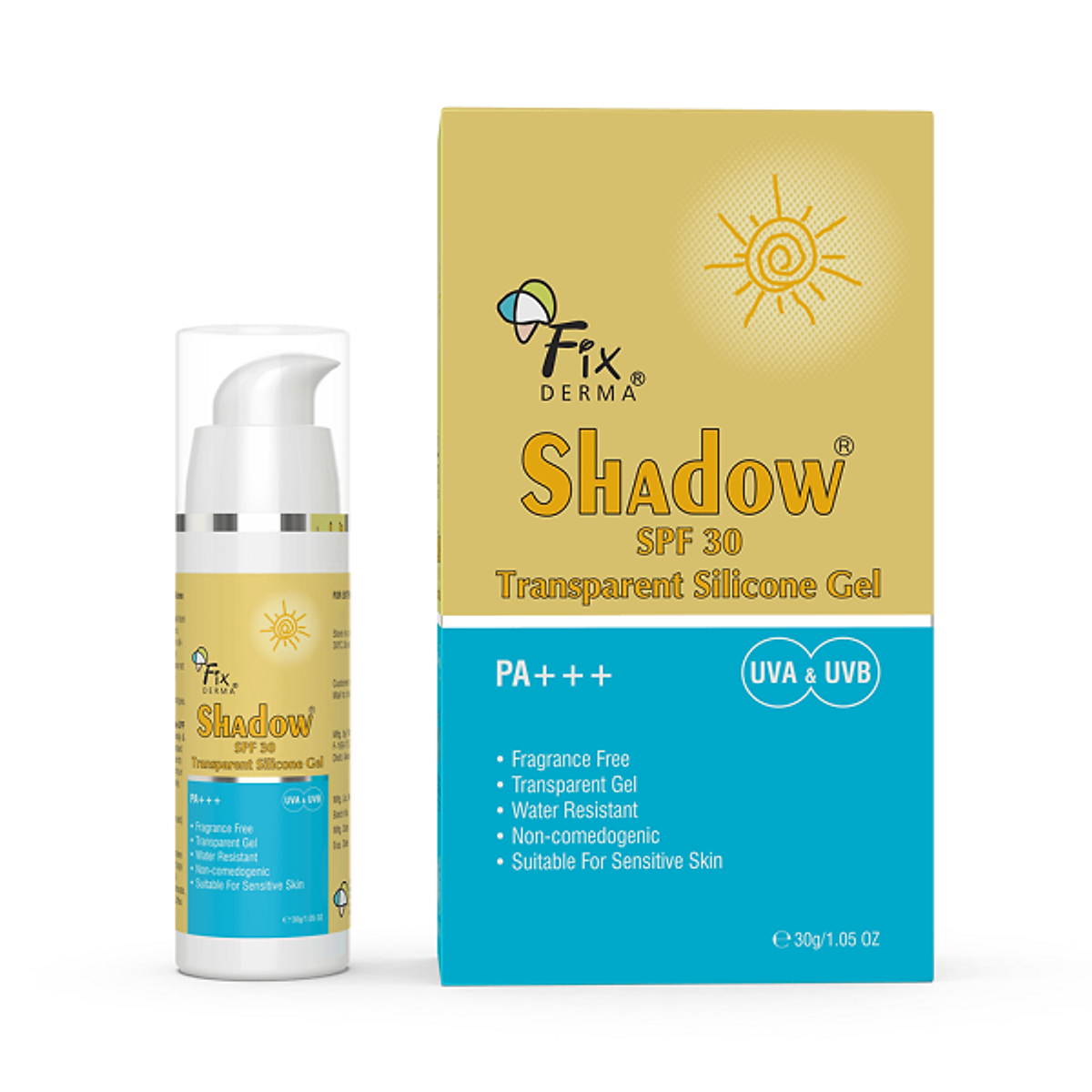 Gel chống nắng cho da mụn nhạy cảm Fixderma Shadow SPF 30 Transparent Silicone Gel 30g