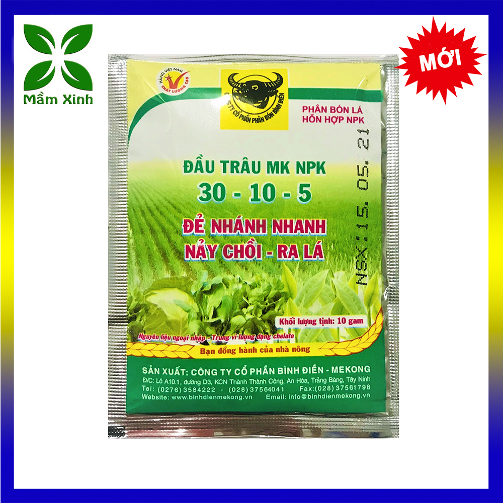 Phân Bón Nảy Mầm, Ra Lá Đầu Trâu MK 30-10-5 , Đẻ Nhánh Nhanh, Nảy Chồi, Ra Lá, Phân Bón Lá