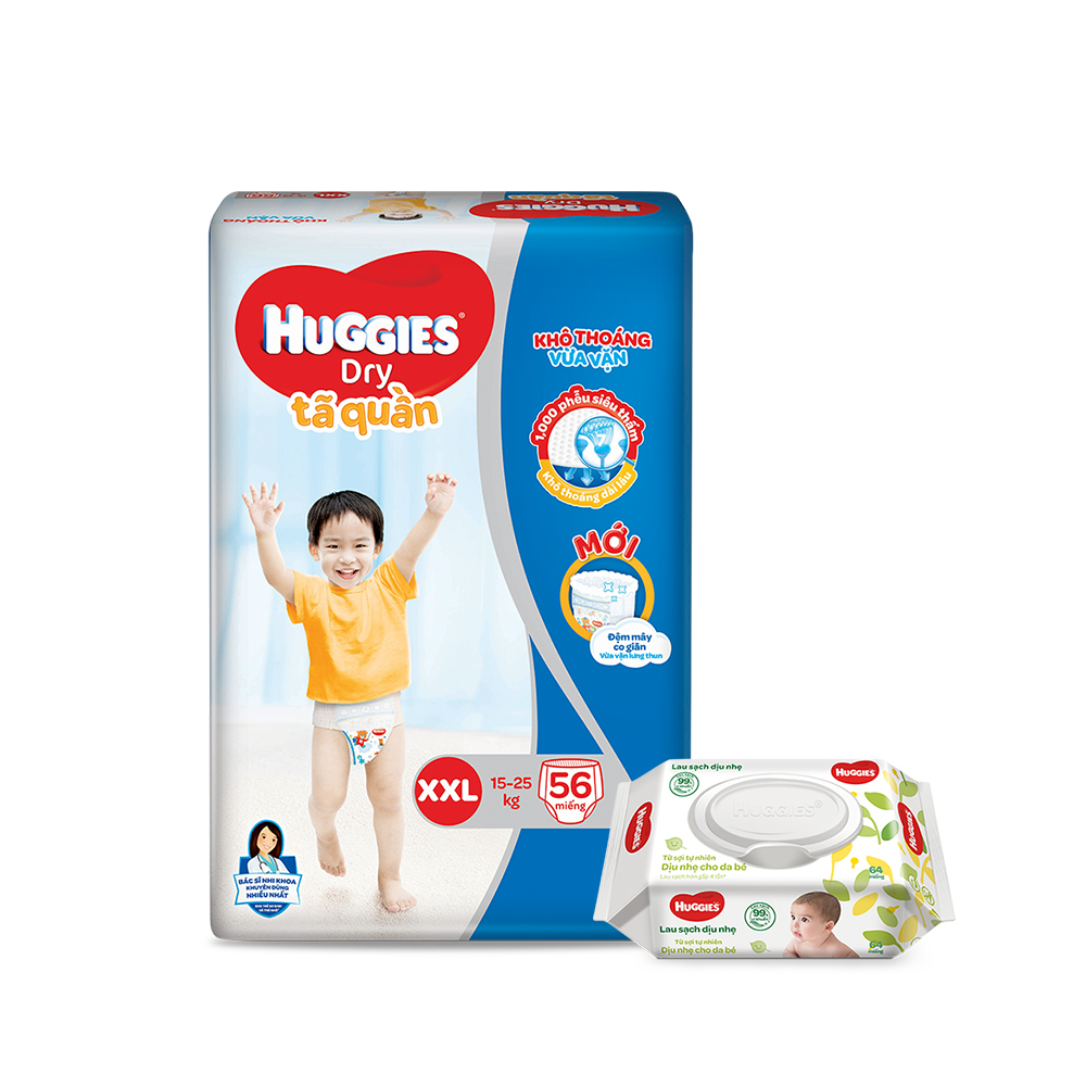 Tã quần Huggies Super Jumbo M74 - L68 - XL62 - XXL56 [Tặng khăn ướt 64 tờ]