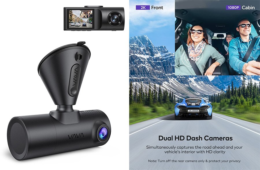 Camera Hành Trình VAVA Dual Dash Cam 2K Kèm Thẻ Nhớ U3 64Gb | Hàng Chính Hãng