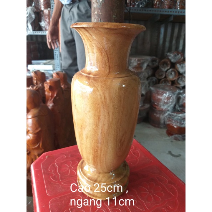 Lọ cắm hoa gỗ gõ nguyên khối bày bàn thờ cao 25cm