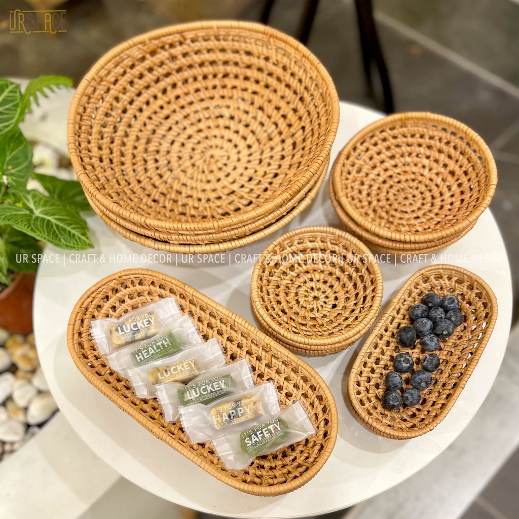 Khay mây decor URSPACE đựng bánh kẹo, trang trí bàn ăn/ RATTAN TRAY