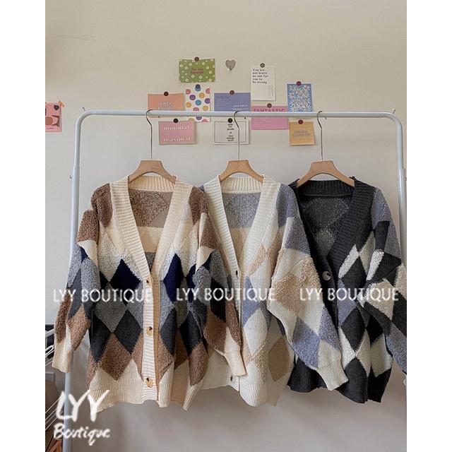 Áo cardigan len lông pha nỉ dày họa tiết quả trám không chảy 3 màu hot hit